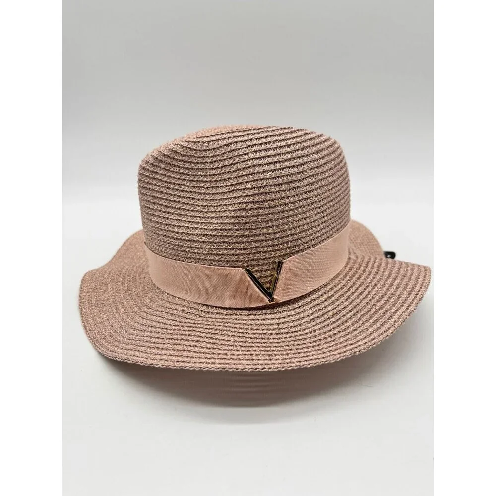 VINCE CAMUTO All Over Shine metallic foldable adjustable panama hat - ROSE /PINK